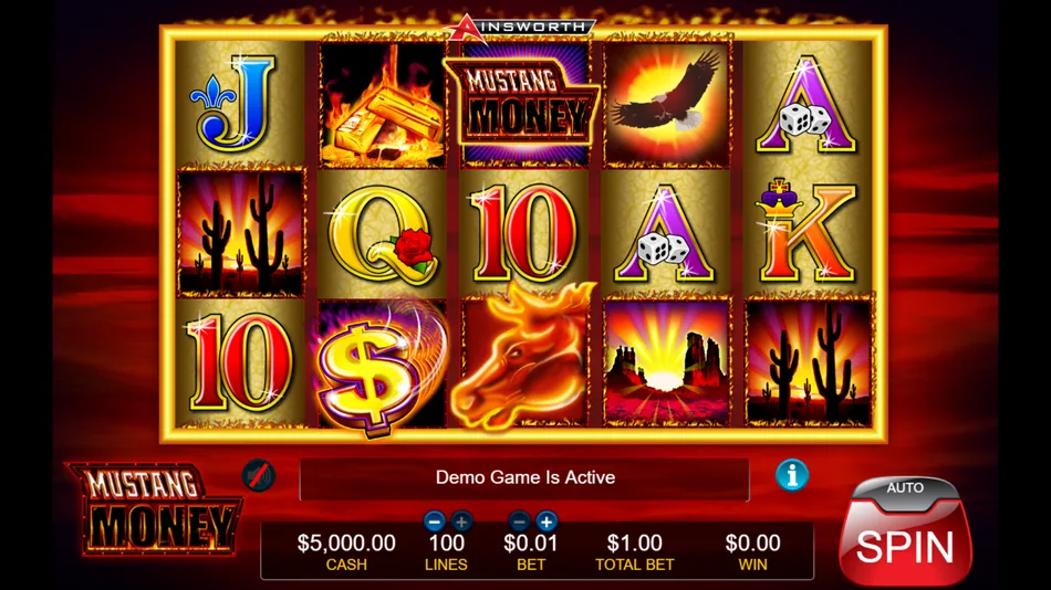 Base game reels with Dollar, Canyons, Eagle and Cactus symbols above the LINES, BET and TOTAL BET panel